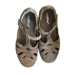 Orthofeet 608B Womens Mary Jane Shoes 8 X Wide Juno Beige Suede Leather